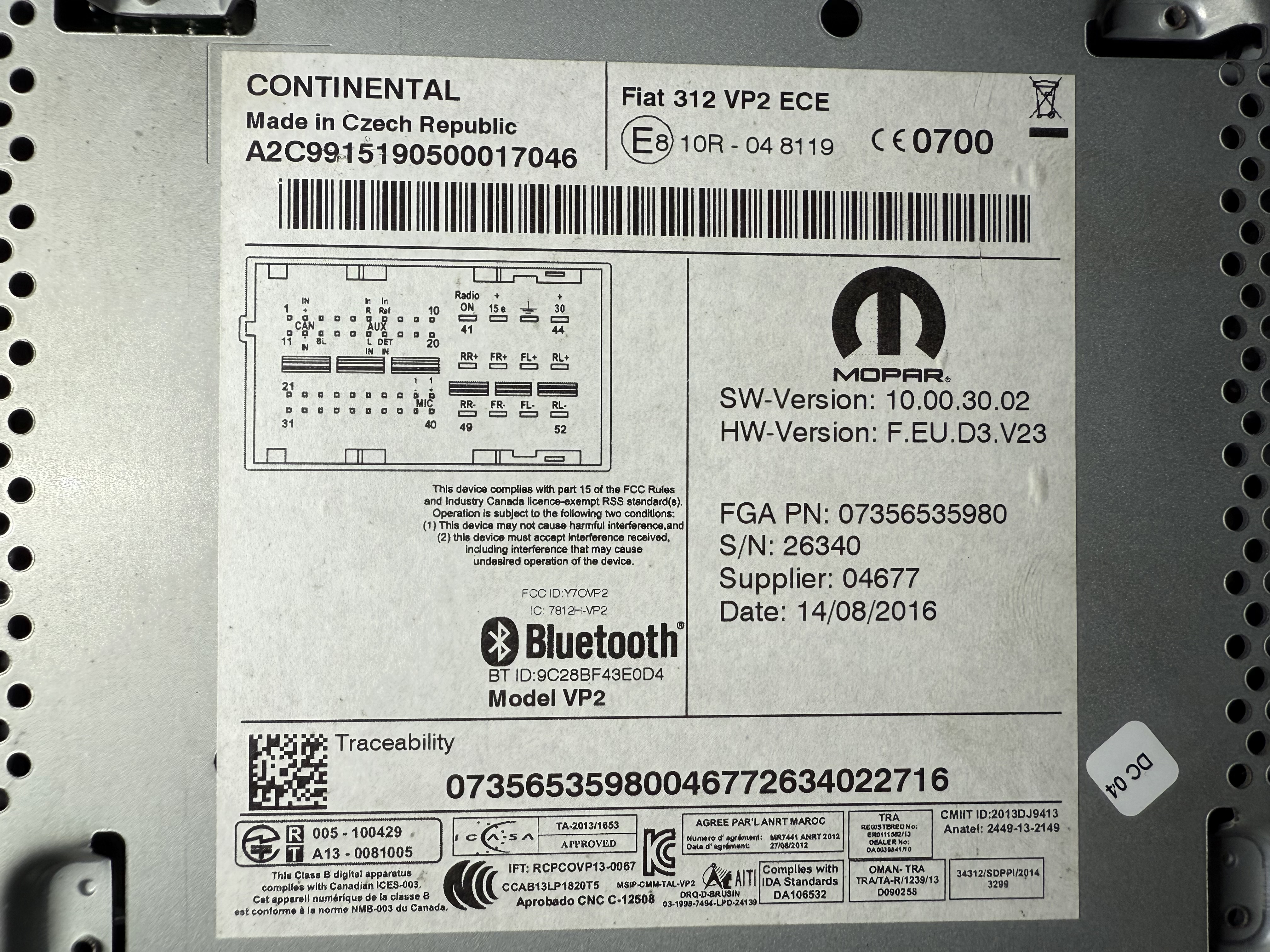 Fiat MM Module (Radio, Multimedia) - 07356535980 - 2